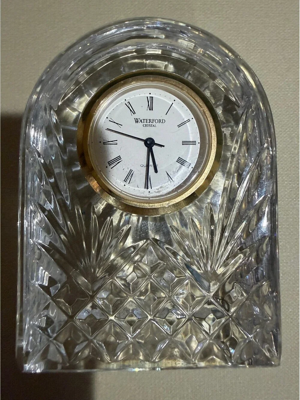 Vintage Waterford Crystal Desk Clock Quartz Mantel Clock Arch Paperweight